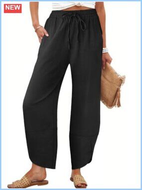 Wide Leg Palazzo Pants with Pockets High Rise Rayon Linen